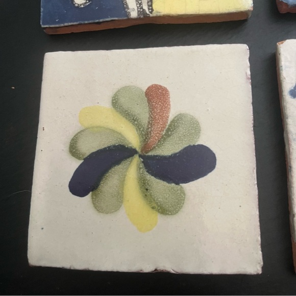 Mexican Hand Painted Terra-Cotta Talavera Vintage Tiles Set of 4 - Picture 2 of 15